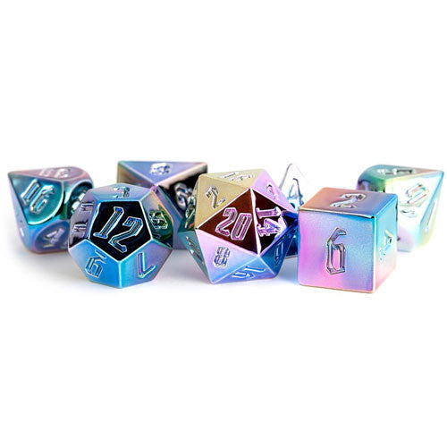 Metallic Dice Games: 16mm Polyhedral Set - Aluminum Plated - Rainbow Aegis Uninked