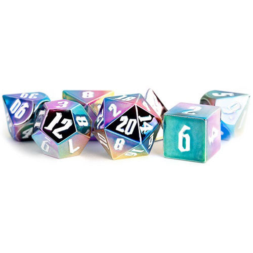 Metallic Dice Games: 16mm Polyhedral Set - Aluminum Plated - Rainbow Aegis with White Numbers