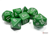 Chessex Dice Set: Opaque Green w/White (7)