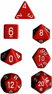 Chessex Dice Set: Opaque Red w/White (7)