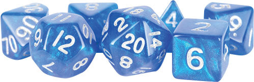Stardust Blue w/ Silver Numbers 16mm Polyhedral Dice Set