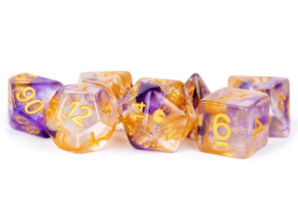 Metallic Dice Games: 16mm Polyhedral Set - Unicorn - Royal Sunset (7)