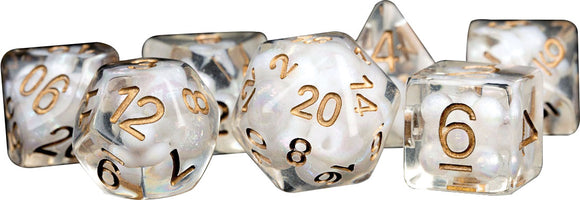 Metallic Dice Games: 16mm Polyhedral Set - Pearl - White with Copper
