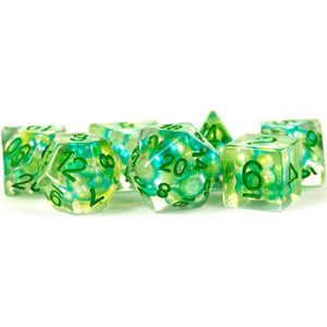 Metallic Dice Games: 16mm Polyhedral Set - Pearl - Sea Foam with Green (7)