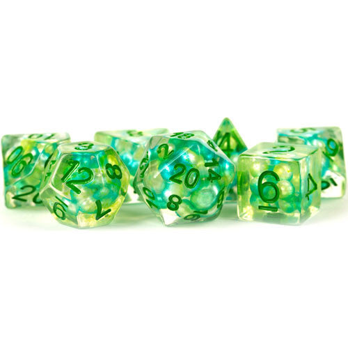 Metallic Dice Games: 16mm Polyhedral Set - Pearl - Sea Foam with Green (7)