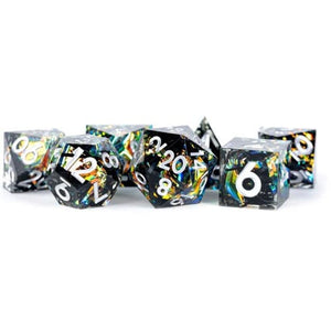 Metallic Dice Games: 16mm Sharp-Edge Polyhedral Set - Simmering Coal