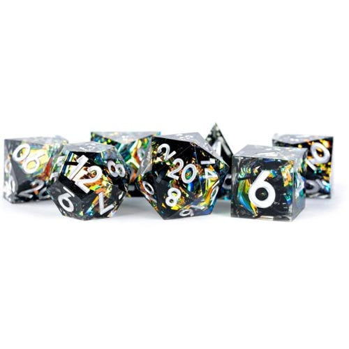 Metallic Dice Games: 16mm Sharp-Edge Polyhedral Set - Simmering Coal