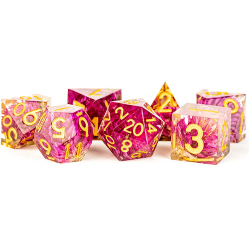 Handcrafted Sharp Edge Resin Dice Set: Thousand Day Red (7)
