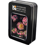 Handcrafted Sharp Edge Resin Dice Set: Chrysanthemum/Pink (7)