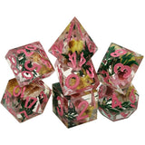 Handcrafted Sharp Edge Resin Dice Set: Chrysanthemum/Pink (7)